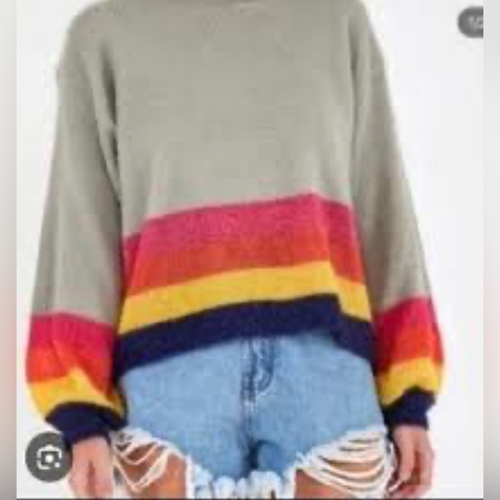 FARM Rio Women’s S Oversized Cropped Tricot Colorful Mohair Crewneck Sweater